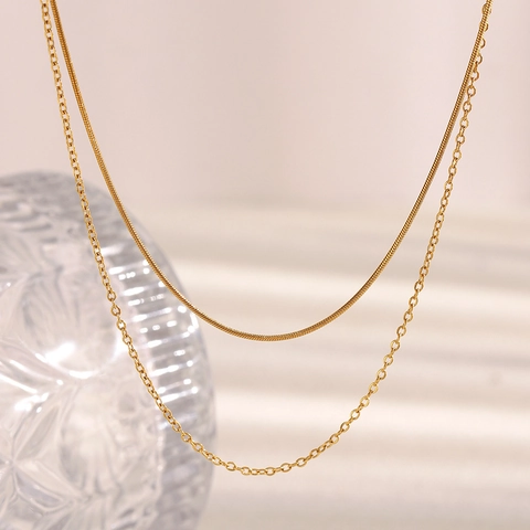 Double Layer Necklace 18K Gold Plated Stainless Steel Snake And O-Chain Minimalist INS Style Fashion Jewelry For Women