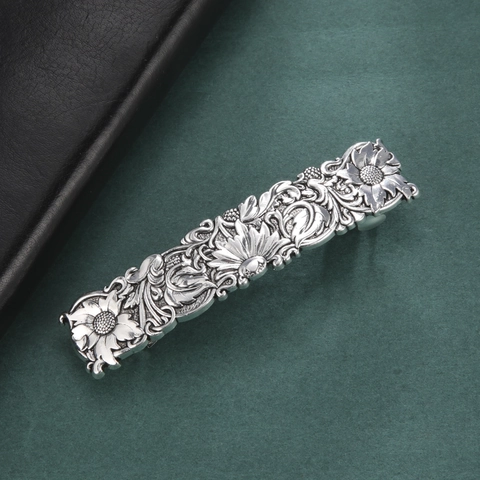 Vintage Rechteckige Gänseblümchenmuster Legierung Haarspange Antikgold Silber Relief Blumen Federclip Damen Haarschmuck