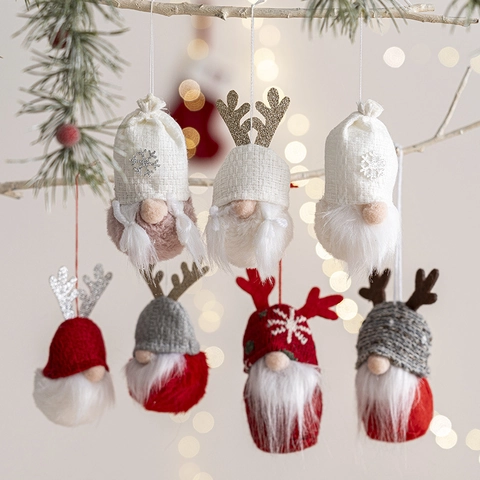 Adornos De Gnomo De Navidad Tela De Punto Piel Sintética Cornamenta De Reno Santa Muñeco De Nieve Decoraciones Colgantes Árbol