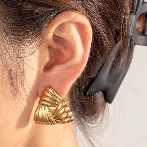 Pendientes Geométricos Con Textura De Acero Inoxidable Plisados Forma Corazón Triángulo Cuadrado Joyería Vintage Mujer