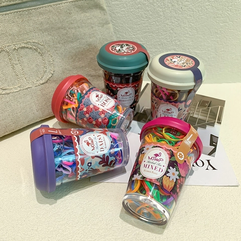 Gomas De Pelo De Colores Para Niñas Resina Alta Elasticidad Embalaje De Tarro Floral Para Niñas Estilo Dulce
