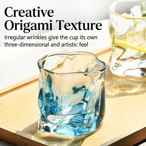 Origami Glass Cup Irregular Wrinkled Whiskey Glass Thickened Aesthetic Transparent Colorful Drinkware For Home Bar
