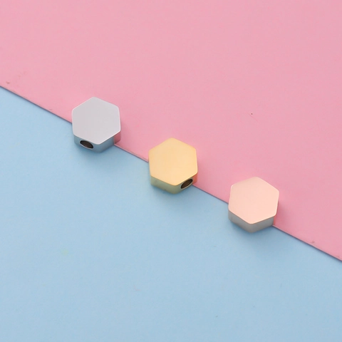 Cuentas Espaciadoras Hexagonales Acero Inoxidable 304 Pulido Espejo Accesorios De Joyería DIY Para Collares Pulseras Colgantes