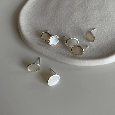 Orecchini A Lobo In Argento Sterling 925 Con Intarsio In Madreperla Ovale Gioielli Minimalisti Per Donna