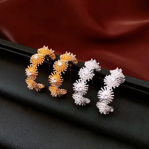 Blume Ohrstecker Kupfer Mit Zirkon Und Silber Ohrstecker Vintage Palast Stil Luxus Schmuck Für Frauen