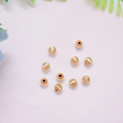 Cuentas Espaciadoras Estriadas De Calabaza Cobre Chapado En Oro Para Fabricación De Joyas Pulseras Collares DIY Redondo