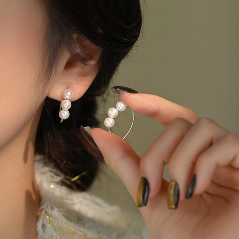 Orecchini a Gancio in Argento Sterling 925 Vintage Francese con Perla Artificiale Eleganti Orecchini a U con Perle Tonde da Donna
