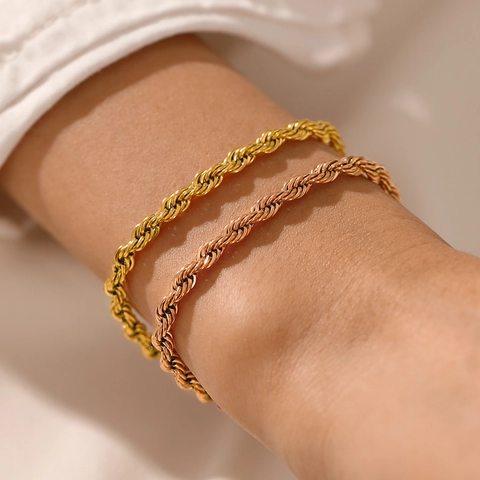 Pulsera De Cadena De Cuerda Acero Inoxidable Chapado En Oro Joyería Minimalista De Moda Para Mujeres Accesorio De Muñeca