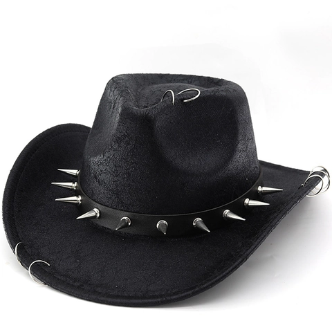 Western Cowboyhoed Polyester Met Metalen Ringen En Zilveren Spijkers Punk Rock Stijl Voor Heren Dames Feest