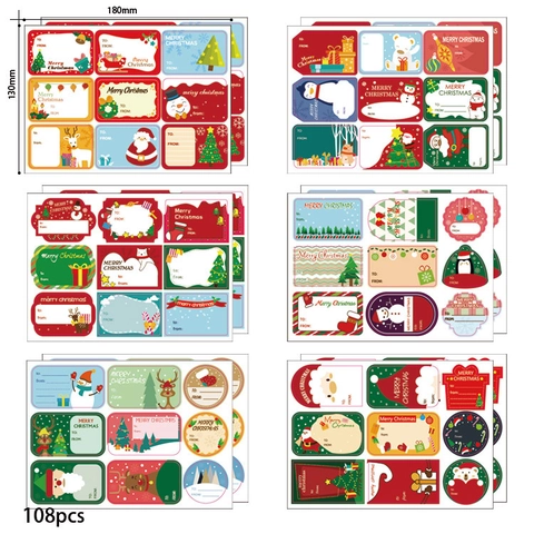 Christmas Gift Label Stickers Coated Paper Self Adhesive To From Name Tags Reindeer Snowman Santa Patterns Holiday Party Decor