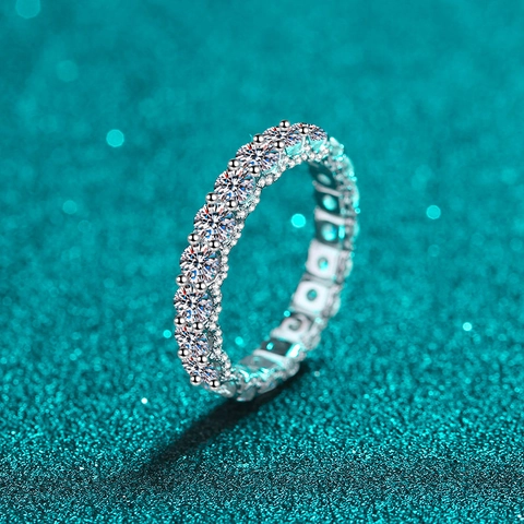 925 Sterling Zilveren Moissaniet Eternity Ring Voor Dames Rond Geslepen Glinsterende Trouwring Verlovingsring Sieraden Cadeau