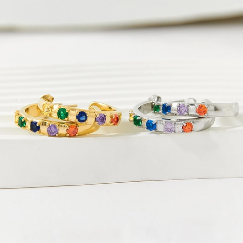 Pendientes De Aro En Forma De C De Acero Inoxidable Con Circonitas De Colores Joyería Geométrica Para Mujeres
