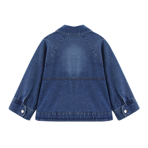 Women Denim Jacket Washed Blue Cotton Blend Long Sleeve Button Down Lapel Collar Relaxed Fit Casual Outerwear