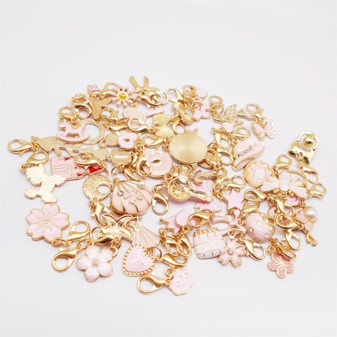 Cute Pink Enamel Alloy Charms For Shoes Bags Heart Flower Animal Lobster Clasp Pendant DIY Jewelry Decoration Accessories