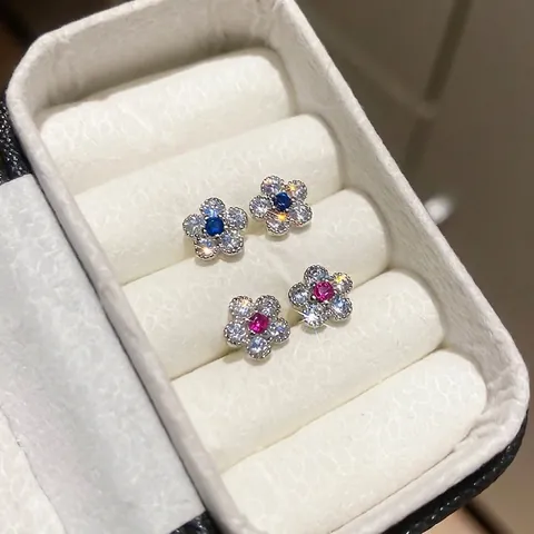 Elegant Flower Stud Earrings With Copper Zircon And Silver Earring Post Shiny Fashion Jewelry For Women Gift