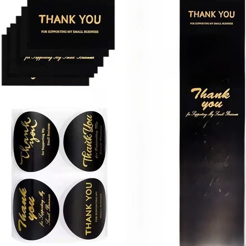 Business Thank You Cards And Stickers Gold Foil Black Paper Packaging Decor For Small Business Support Greeting
