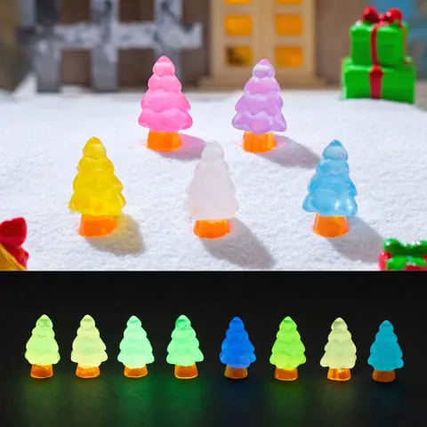 Miniature Christmas Tree Figurine Luminous Glow In The Dark Resin Colorful Micro Landscape Desktop Decoration Ornaments