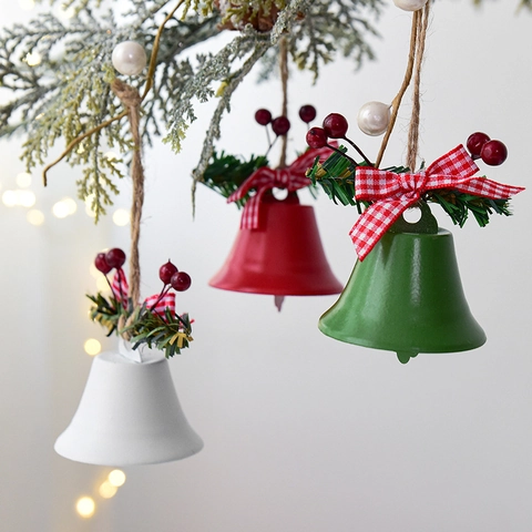 Campane Di Natale In Metallo Decorazione Appesa Albero Di Natale Artigianato In Ferro Fiocco Bacche Aghi Di Pino Festivo