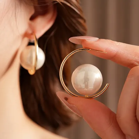 Orecchini A Cerchio Con Perla Artificial A Forma Di C Vintage Francese Con Perno In Argento Gioielli Eleganti In Lega Per Donna