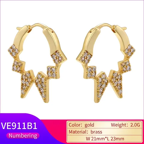 Orecchini a Cerchio Geometrici a Rombo per Donna in Rame con Zirconia Incastonata Design a Zigzag Moderno Stile Ins Gioielli alla Moda Oro Argento