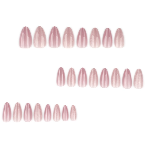 Glanzende Nude Roze Cat Eye Press On Nagels Lange Amandelvorm Elegante Kunstnagels Voor Dames