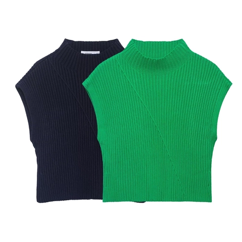 Women Mock Neck Ribbed Knit Tank Top Sleeveless Sweater Vest Casual Slim Fit Solid Color Polyester Stretchy