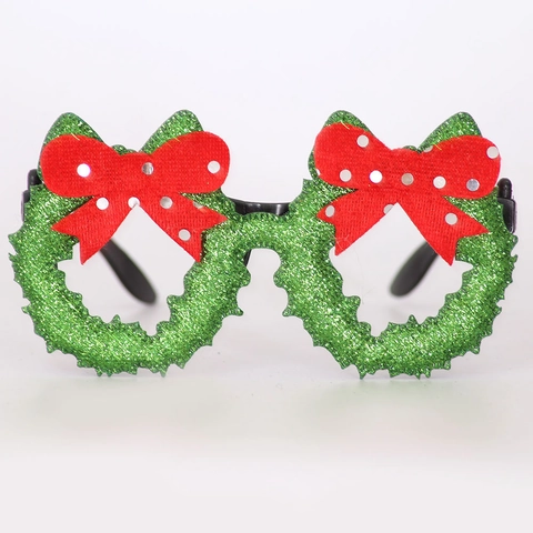 Christmas Wreath Party Glasses With Red Bowknot Glitter Green Festive Eyewear For Kids Adult Holiday Celebration Props Decor