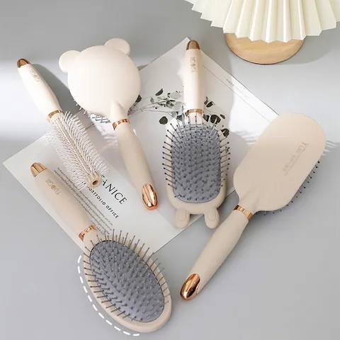 Spazzola Per Capelli Massaggio Cuscino D'Aria Orecchio Animale Carino Districante Antistatico Crema Beige Per Donne Ragazze Pettine