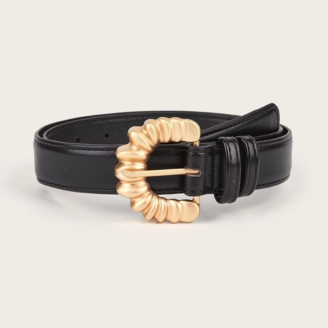 Cintura da Donna Vintage in Pelle PU Con Fibbia ad Ardiglione a C Oro Texturizzata Sottile Stile Coreano per Jeans