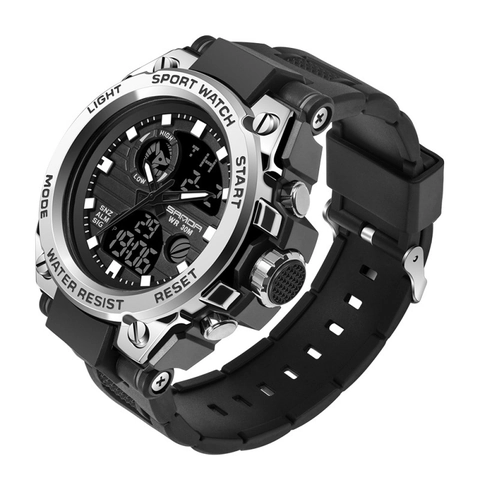 Men Sport Watch Dual Display Analog Digital Waterproof Zinc Alloy Case Resin Strap LED Backlight Military Outdoor Accessory