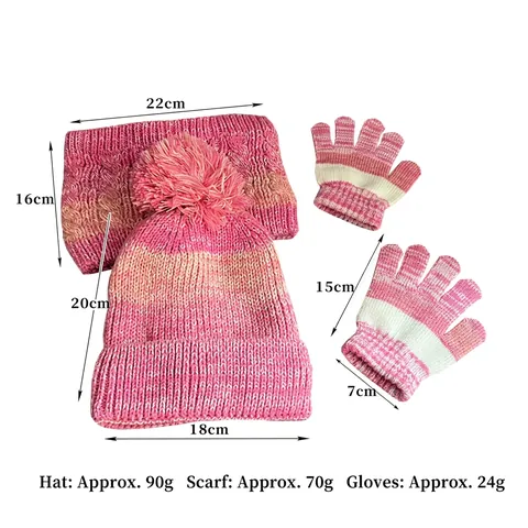 Gorro De Punto Para Niños Con Pompón Calentador De Cuello Y Guantes Forro Polar Térmico Rayas