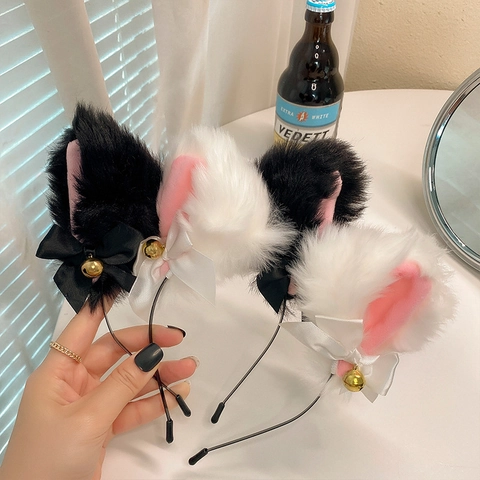 Plush Cat Ears Headband With Bell And Bowknot Cosplay Party Hair Accessories For Women Sweet Cute Novelty