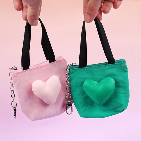 Mini Portamonete A Forma Di Cuore Tela Piccola Borsa Portaoggetti Con Gancio Portachiavi Carino Astuccio Color Macaron