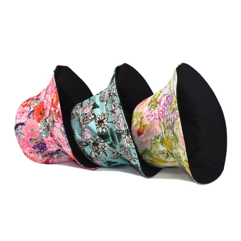 Women Reversible Floral Bucket Hat Breathable Wide Brim Summer Sun Protection Outdoor Travel Beach Tropical Print Cotton