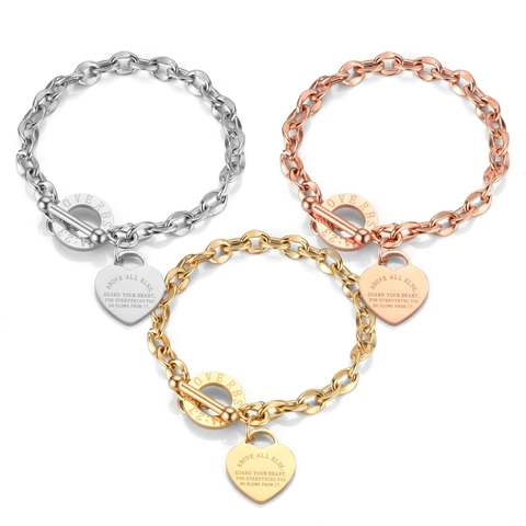Bracciale Con Ciondolo A Cuore E Chiusura A Gancio Acciaio Inossidabile Inciso Versetto Bibbia Proverbi 4 23 Donna