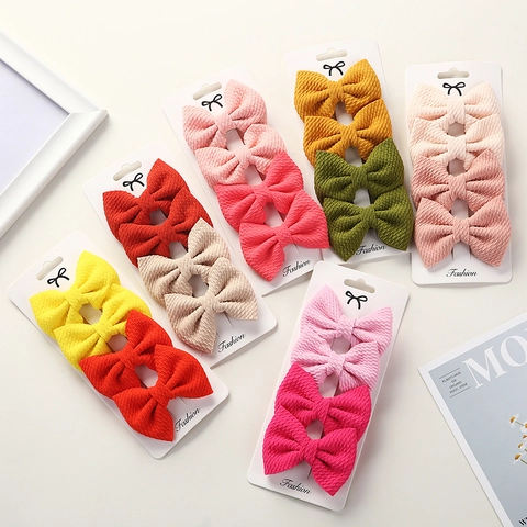 Bow Hair Clips Toddler Baby Girls Kids Textured Polyester Fabric Handmade Princess Style Hairpins Headwear