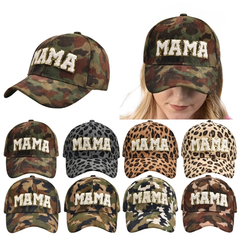 MAMA Letter Chenille Patch Baseball Cap Corduroy Camouflage Leopard Print Adjustable Sun Hat For Women Outdoor