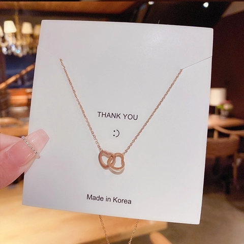 Collier À Pendentif Doubles Cœurs Entrelacés En Acier Titane Plaqué Or Rose Bijou Romantique Minimaliste Pour Femme