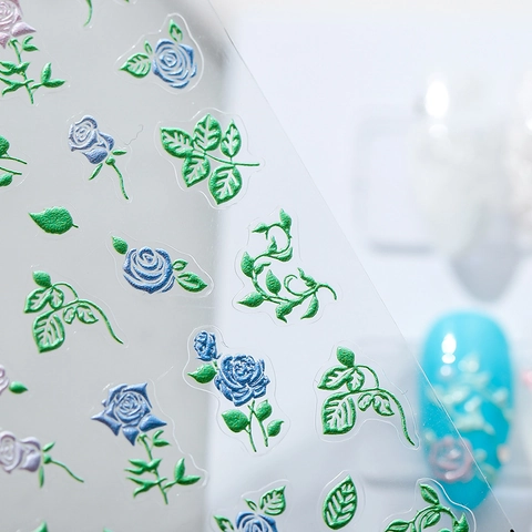 3D Embossed Nail Art Stickers Relief Floral Rose Butterfly Self Adhesive Elegant DIY Manicure Decorative Decals