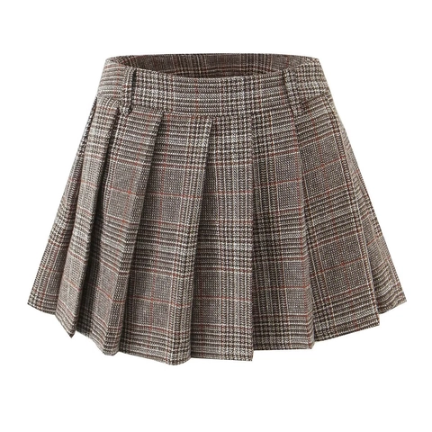 Faltenrock Mini Karo Muster High Waist Preppy Style A-Linie Kurzer Rock Damen Polyester