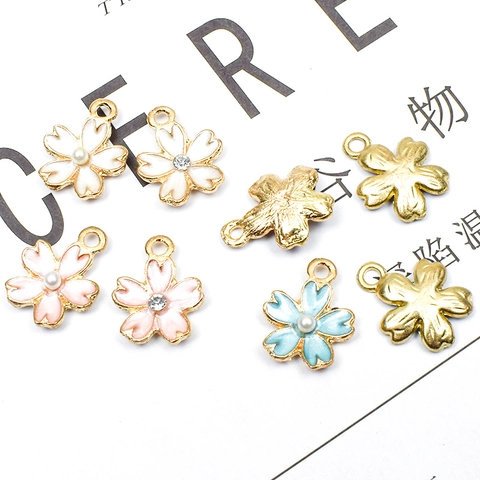Ciondoli Fiore Ciliegio Lega Smalto Floreale DIY Accessori Gioielli Perla Artificial Strass Per Collana Orecchino