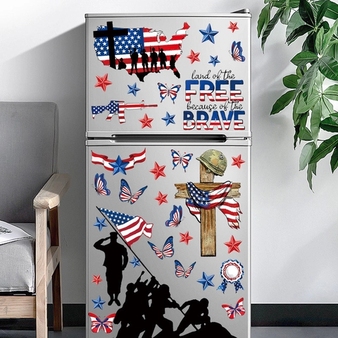 Independence Day Window Clings Static Stickers PVC American Flag Eagle Soldier Silhouettes Patriotic Memorial Day Decor Glass Door Reusable