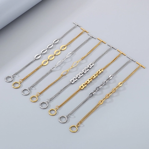 Pulsera De Acero Inoxidable Con Eslabones Geométricos Cierre De Palanca Cadena De Clip Joyería De Moda Para Mujer