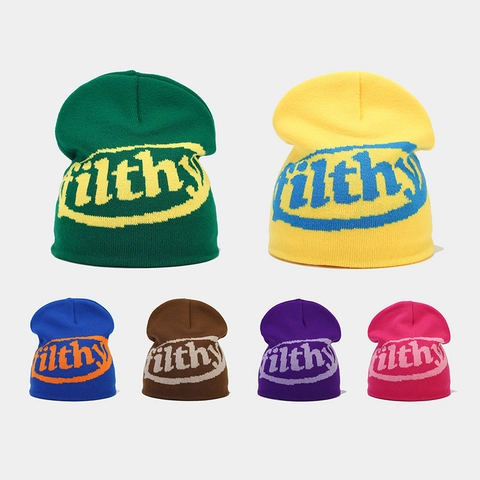 Bonnet En Maille Acrylique Chaud Coupe-vent Hiver Extérieur Lettres Jacquard Streetwear Hip Hop Unisexe