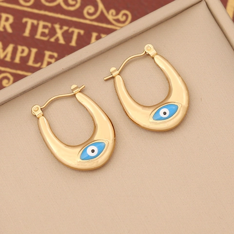 Evil Eye Stainless Steel U-Shape Hoop Earrings Geometric Enamel Bohemian Trendy Jewelry For Women