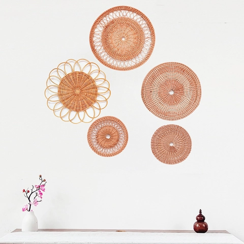 Decorazione Da Parete In Rattan Intrecciato A Mano Cesto Tondo Naturale Stile Boho Nordico Per Ingresso Soggiorno
