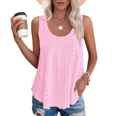 Dames Tank Top Zomer Mouwloos Ronde Hals Losse Pasvorm Kant Ajour Casual Effen Kleur Strand Vakantie