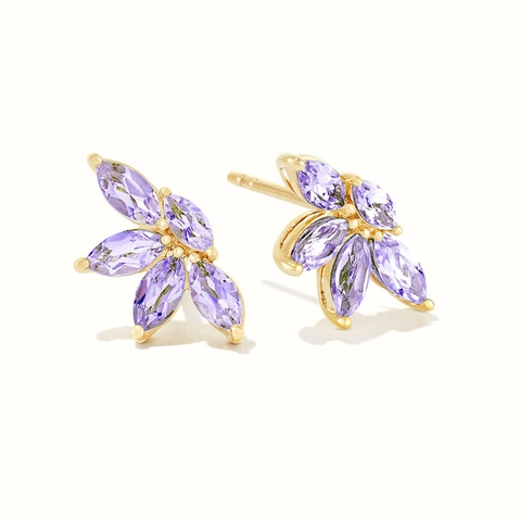 Elegant Purple Zircon Geometric Ear Studs Earrings For Women With 925 Sterling Silver Earring Post Gold Plated Jewelry