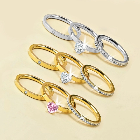 Elegant Stackable Heart Zirconia Rings High Quality Stainless Steel Fashion Jewelry For Women Daily Accessories