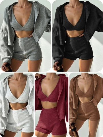 Women Ribbed Knit Hooded Zip Up Jacket Tank Top And Shorts Loungewear Casual Sporty Streetwear Plain Color